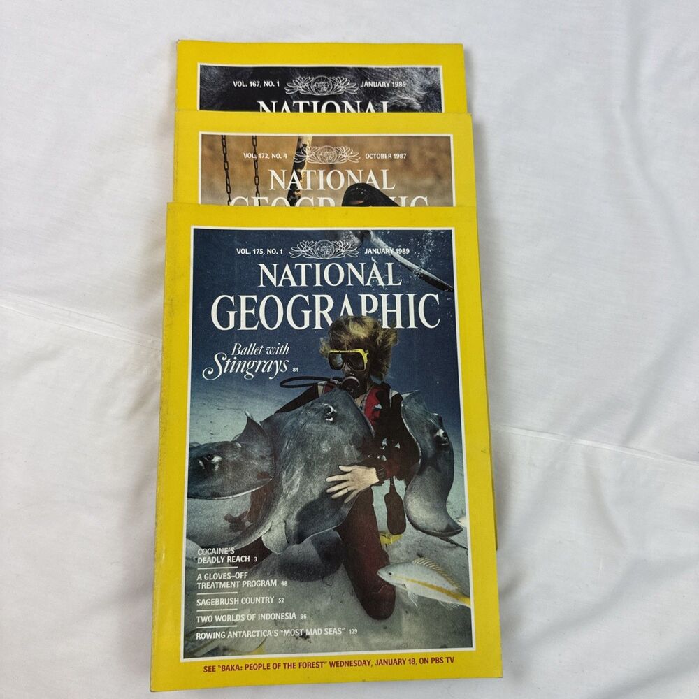 Lot Vintage National Geographic Magazine- Jan. 1989; Oct. 1987; Jan. 1985